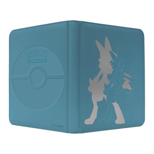 Lucario card binder with padded blue leatherette cover and foil Lucario artwork by Ultra Pro for Pokémon cards.