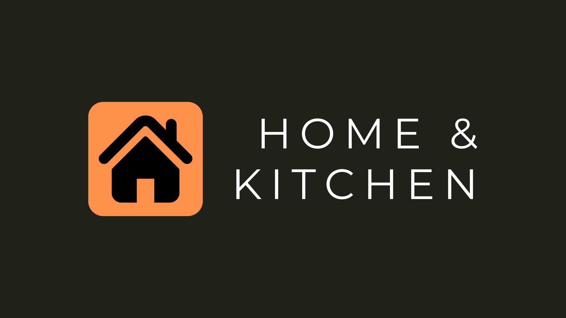 home and kitchen banner with house icon on orange background