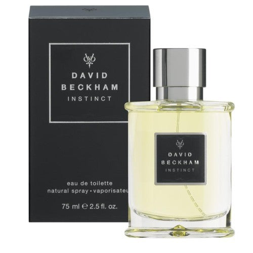David Beckham Instinct perfume bottle and packaging on a white background
