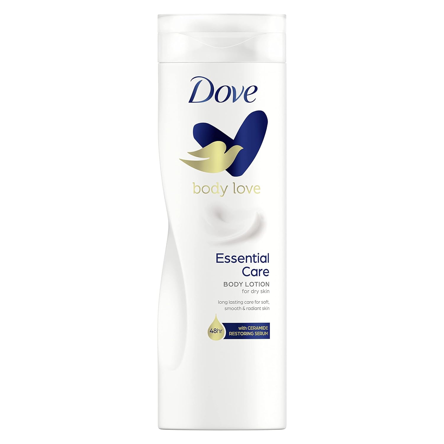 Dove Essential Care body lotion packaging on a white background