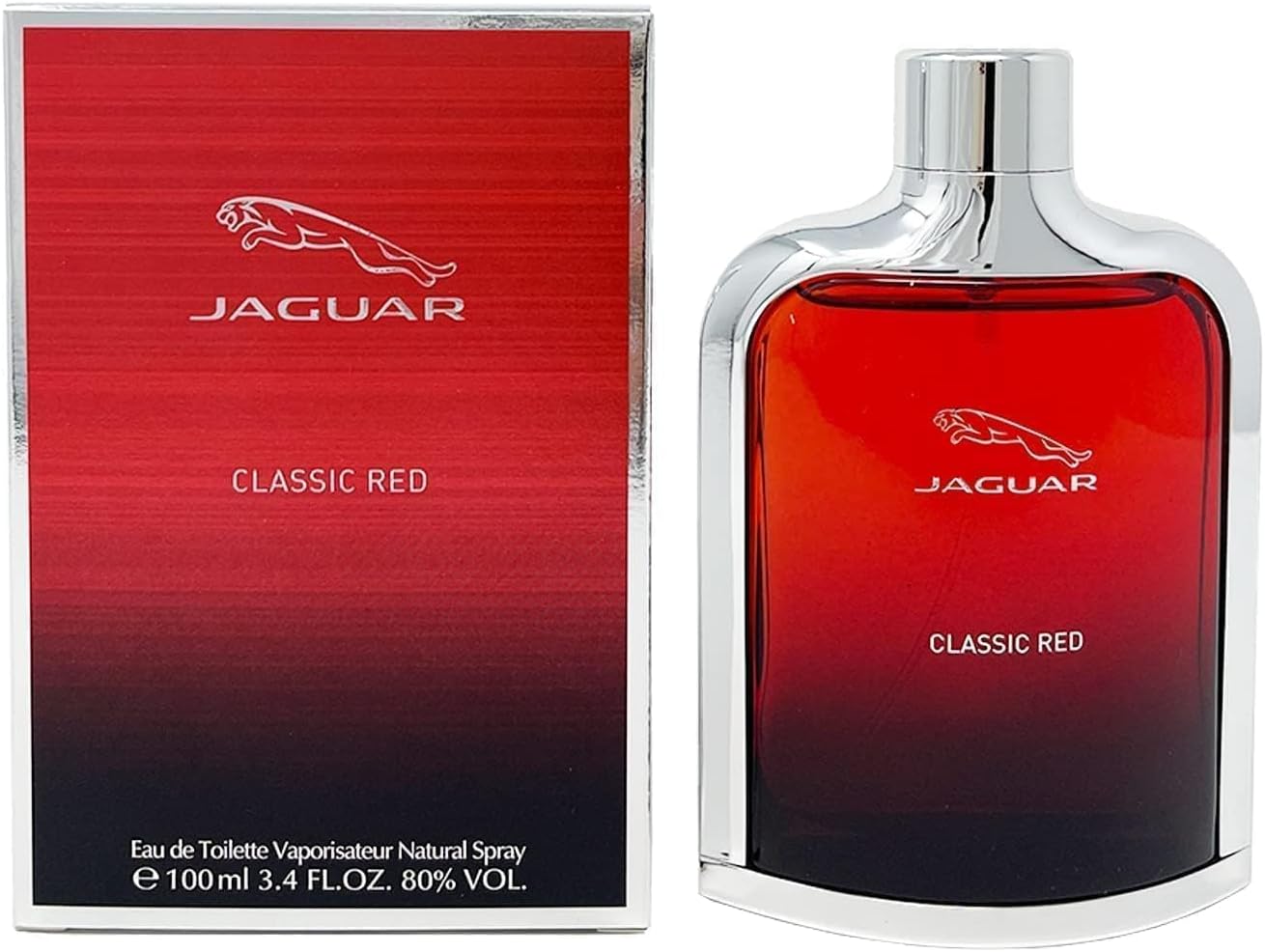 Jaguar Classic Red men's fragrance in sleek red bottle, 100ml EDT spray.
