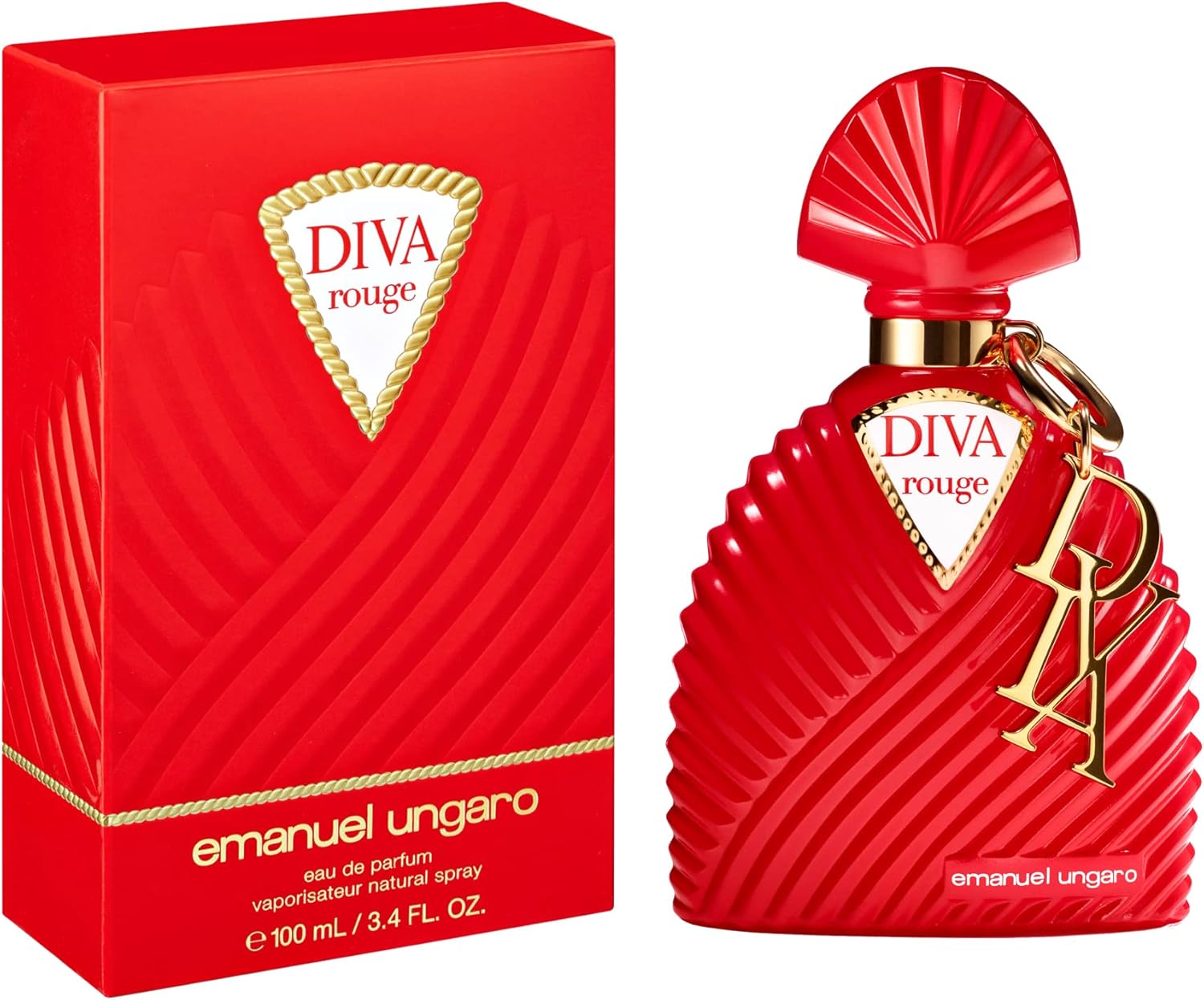 Diva Rouge Perfume for women by Emanuel Ungaro, red 100ml bottle and box.