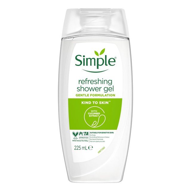 Kind to Skin Shower Gel – Simple Refreshing 225ml with cucumber extract for sensitive skin.