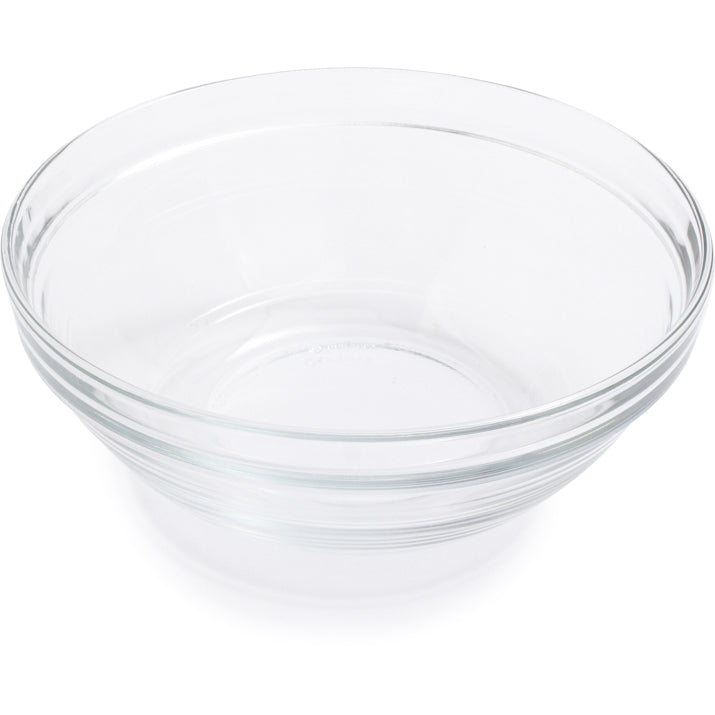 Clear glass bowl on a white background