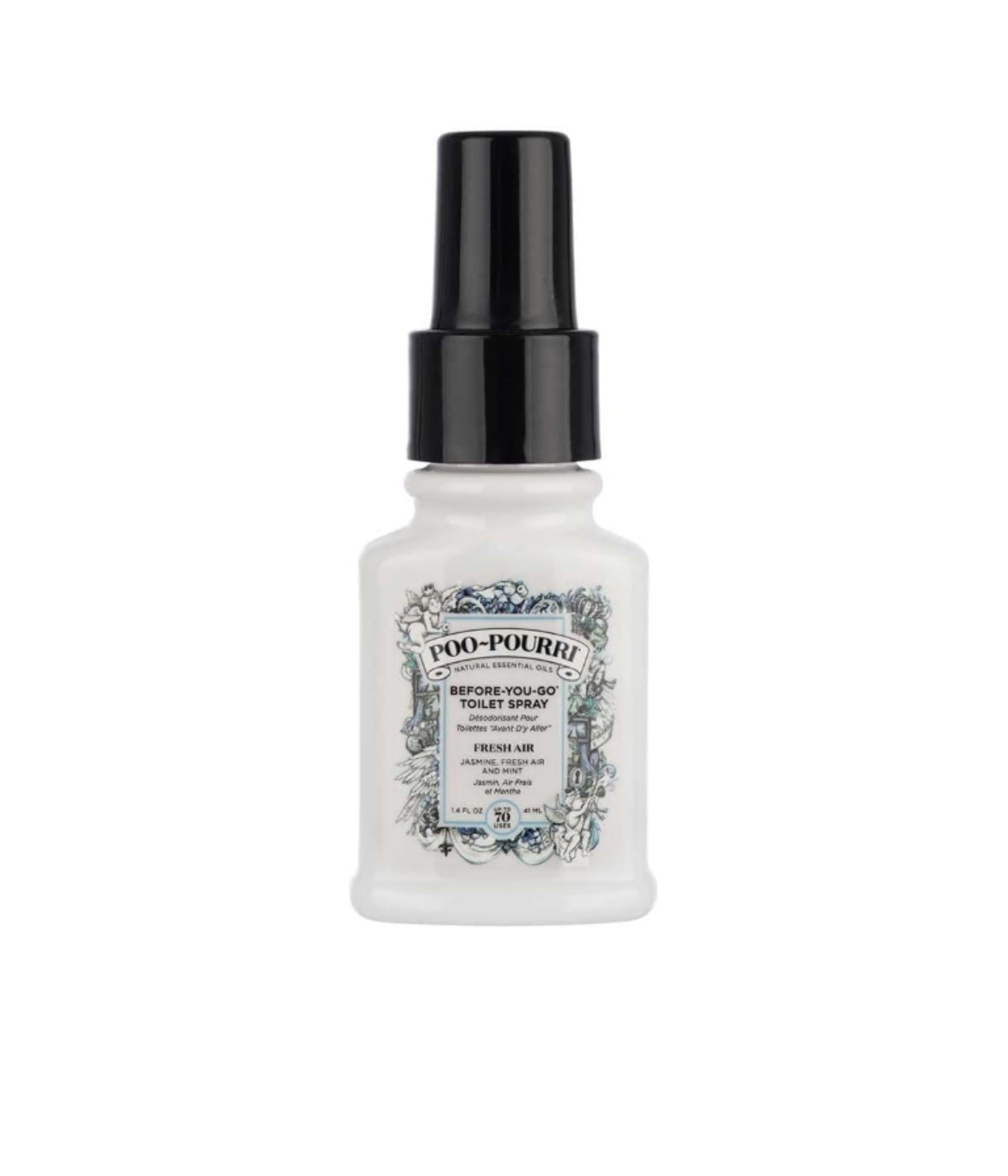 White bottle with black cap on a white background