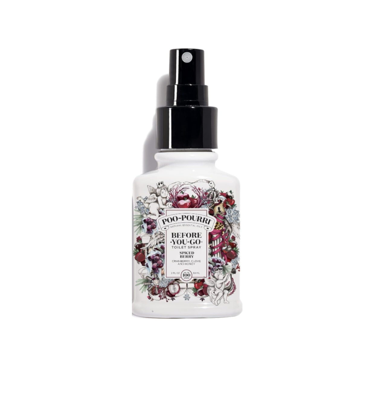 White spray bottle with floral design on a white background